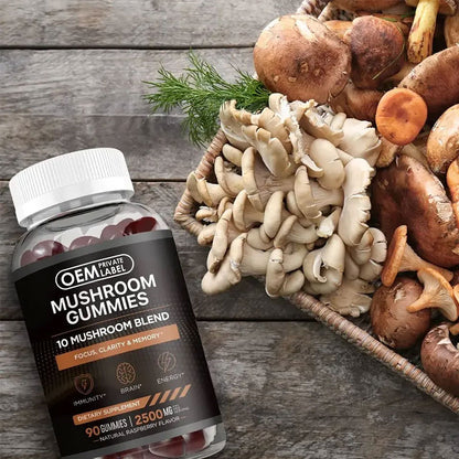 Mushroom Blend Gummies - 60Gummies, 2 Per Day (Brain Booster, Energy, Immunity)